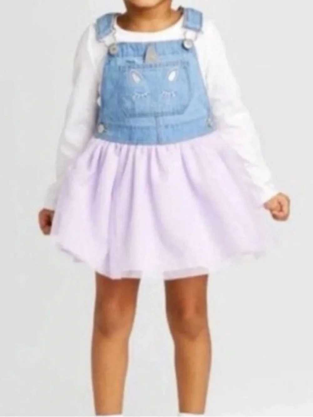 OshKosh Bgosh Girls 2T Unicorn Denim Overall Dress Lavender Tulle Birthday